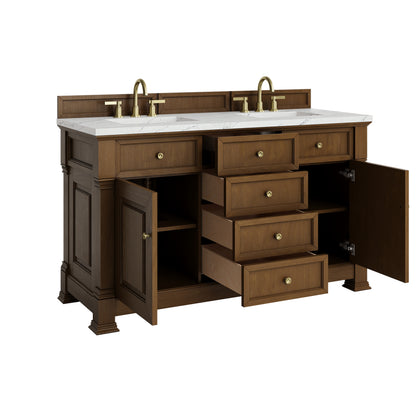 Renovate for Less Atlanta Brookfield 60" Double Vanity, Honey Oak w/ 3 CM Ethereal Noctis Silestone Top