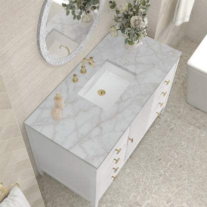 Renovate for Less Atlanta Myrrin 48" Single Vanity, Bright White w/ 3 CM Victorian Silver Silestone Top