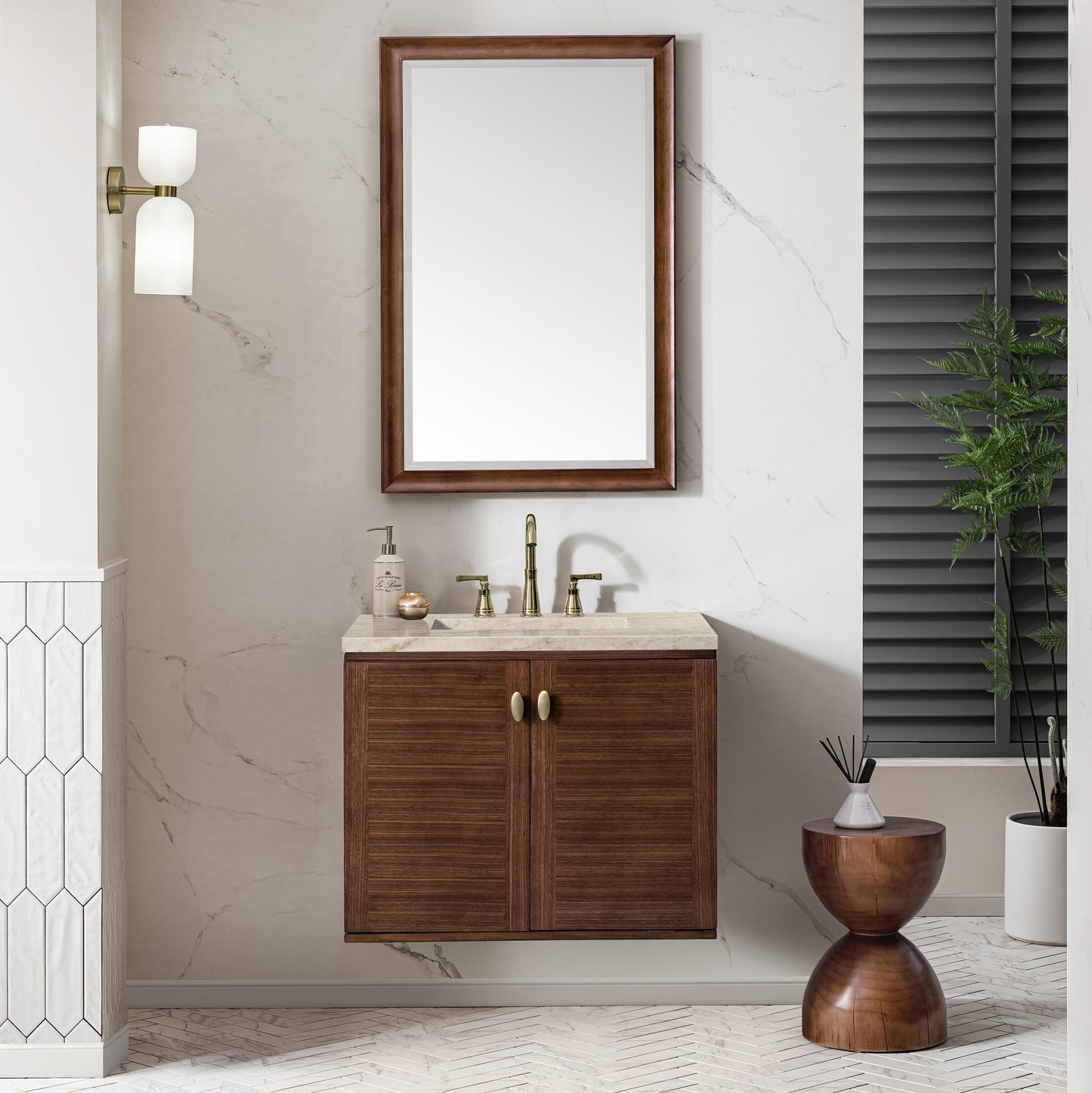 Renovate for Less Atlanta Amberly 30" Single Vanity, Mid-Century Walnut, w/ 3 CM Tajnar Eclos Top