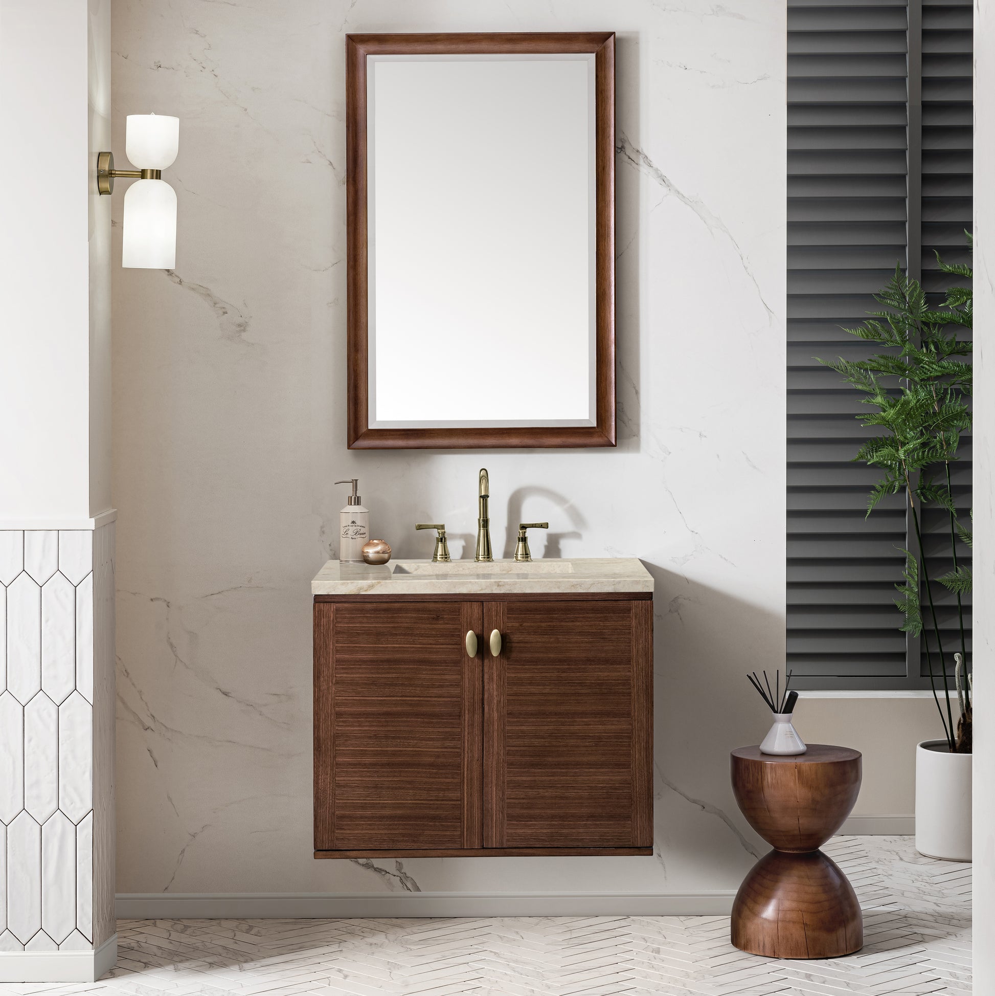 Renovate for Less Atlanta Amberly 30" Single Vanity, Mid-Century Walnut, w/ 3 CM Tajnar Eclos Top