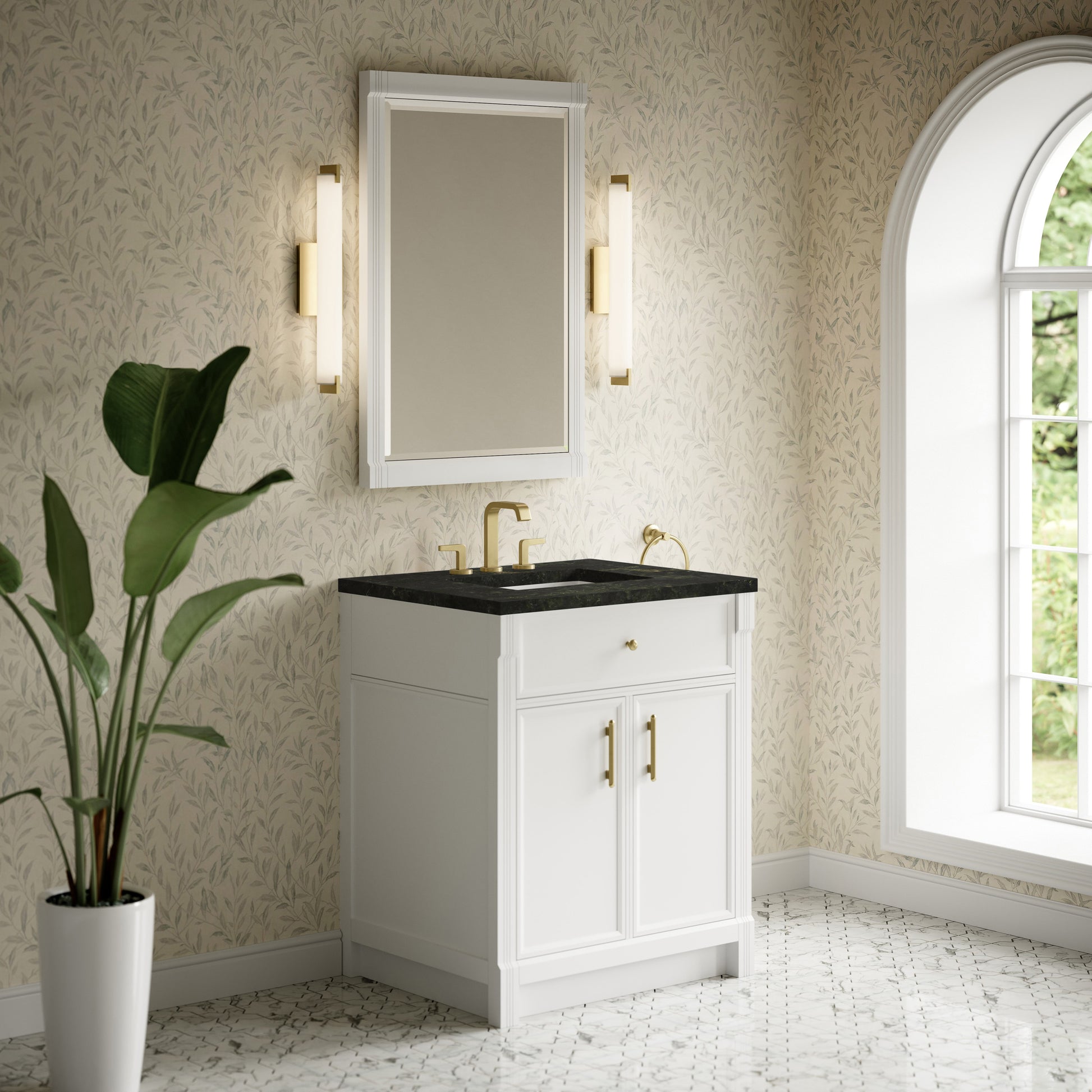 Renovate for Less Atlanta Bellshire 30" Single Vanity, Bright White w/ 3 CM Phantome Eclos Top