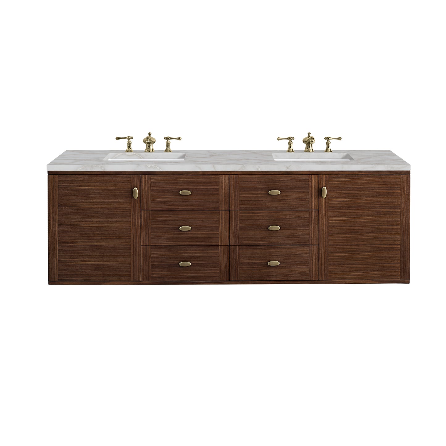 Renovate for Less Atlanta Amberly 72" Double Vanity, Mid-Century Walnut w/ 3 CM Victorian Silver Top w/FreePower Wireless Charger