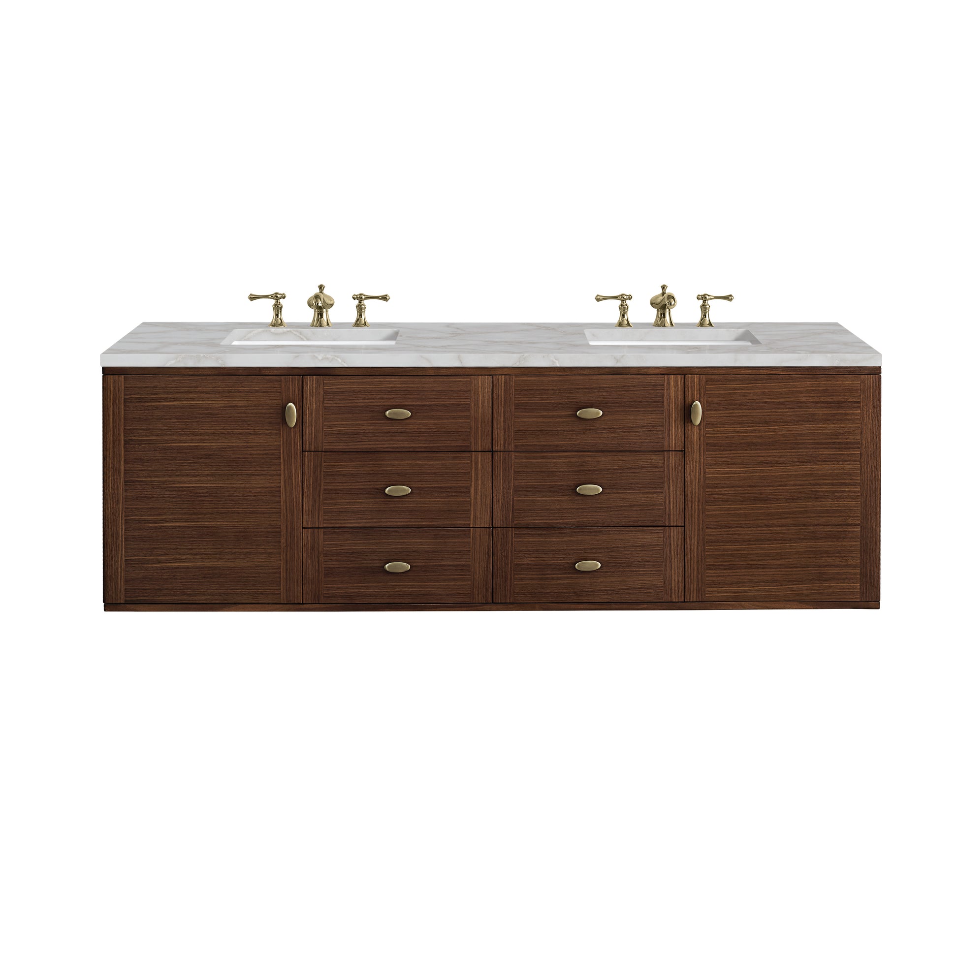 Renovate for Less Atlanta Amberly 72" Double Vanity, Mid-Century Walnut w/ 3 CM Victorian Silver Top w/FreePower Wireless Charger
