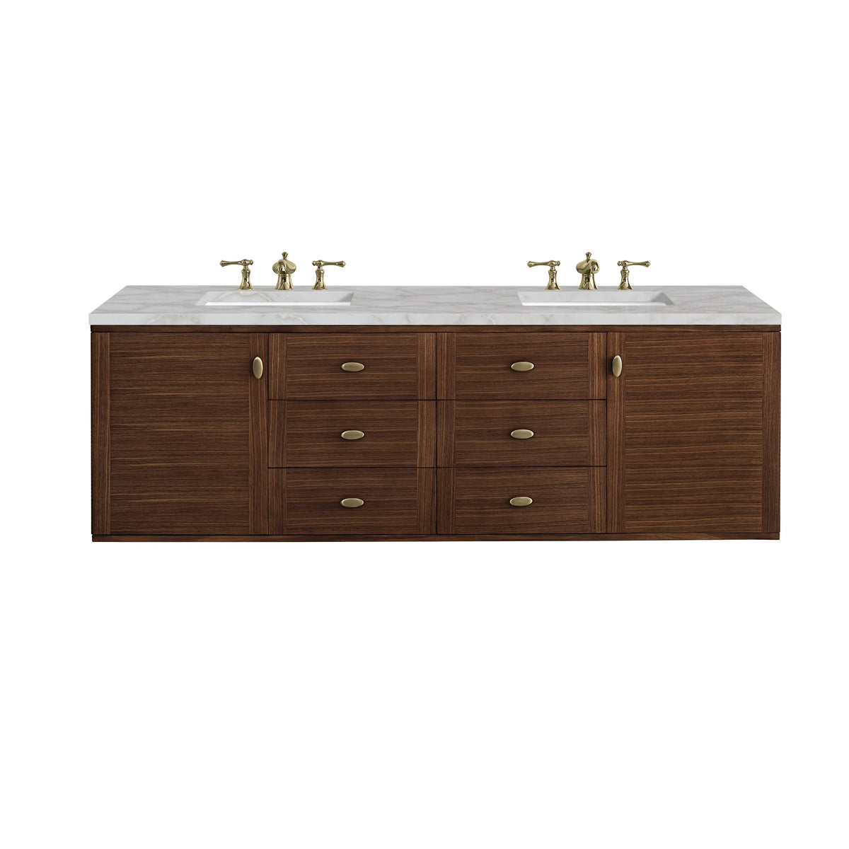 Amberly 72" Double Vanity, Mid-Century Walnut w/ 3 CM Victorian Silver Top
