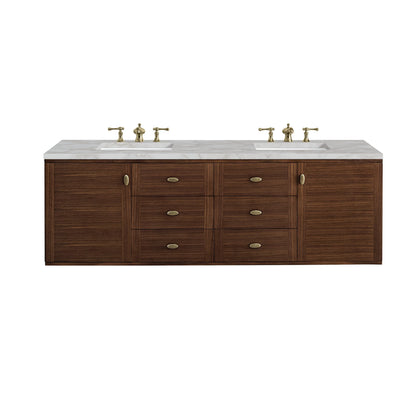 Amberly 72" Double Vanity, Mid-Century Walnut w/ 3 CM Victorian Silver Top