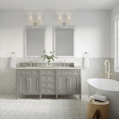 Renovate for Less Atlanta Brittany 72" Double Vanity, Urban Gray, w/ 3 CM Siberian Silestone Top
