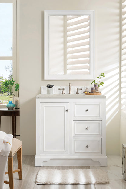 Renovate for Less Atlanta De Soto 36" Single Vanity, Bright White, w/ 3 CM Siberian Silestone Top