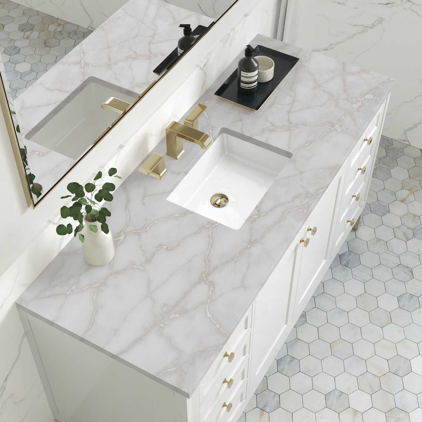 Renovate for Less Atlanta Chicago 60" Single Vanity, Glossy White, w/ 3 CM Victorian Silver Silestone® Top