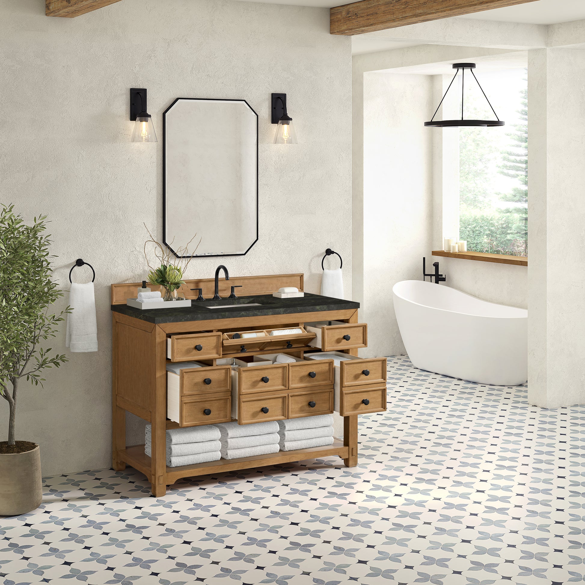 Renovate for Less Atlanta Malibu 48" Single Vanity, Amber Birch, w/ 3 CM Phantome Eclos Top