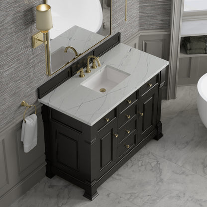Renovate for Less Atlanta Brookfield 48" Single Vanity, Black Onyx w/ 3 CM Ethereal Noctis Silestone Top w/ FreePower Wireless Charger