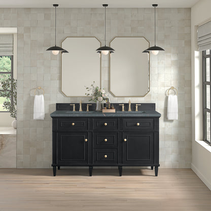 Renovate for Less Atlanta Lorelai 60" Double Vanity, Black Onyx w/ 3 CM Parisien Bleu Silestone Top