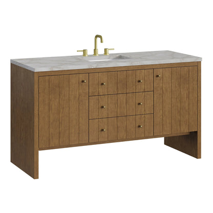 Hudson 60" Single Vanity, Honey Oak w/ 3 CM Victorian Silver Silestone Top w/FreePower Wireless Charger