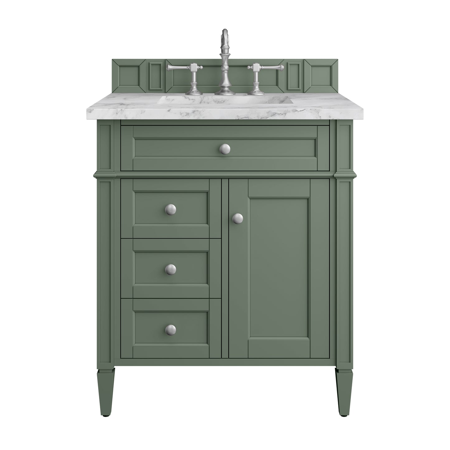 Renovate for Less Atlanta Brittany 30" Single Vanity, Smokey Celadon w/ 3 CM Carrara Marble Top