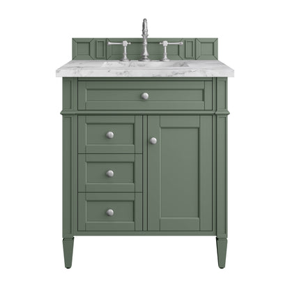 Renovate for Less Atlanta Brittany 30" Single Vanity, Smokey Celadon w/ 3 CM Carrara Marble Top