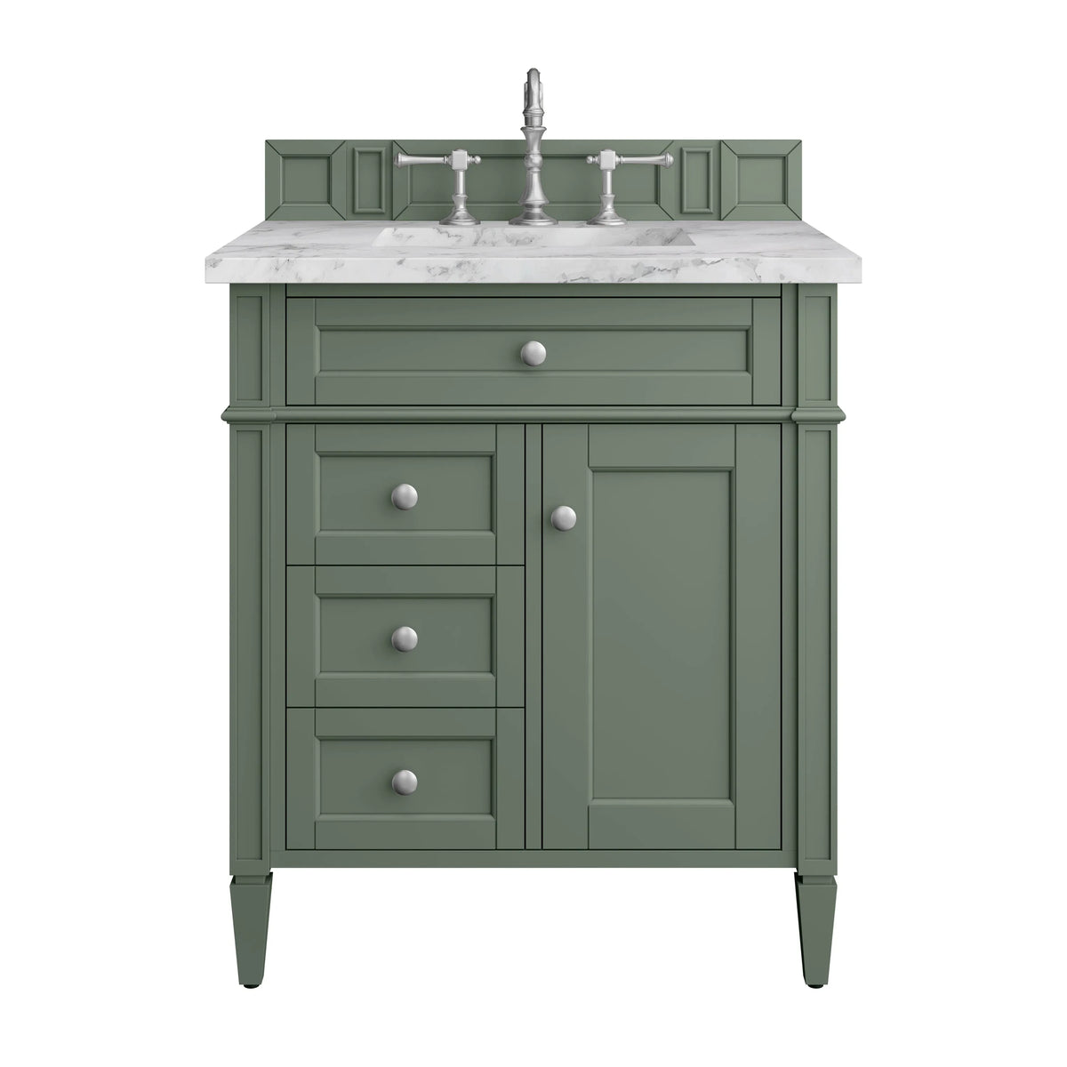 Brittany 30" Single Vanity, Smokey Celadon w/ 3 CM Carrara Marble Top