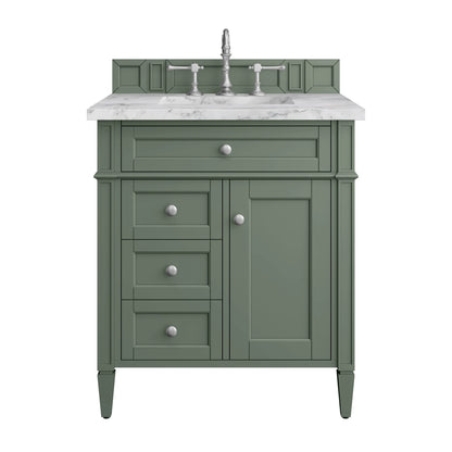 Brittany 30" Single Vanity, Smokey Celadon w/ 3 CM Carrara Marble Top
