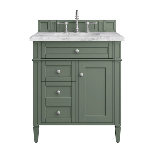 Brittany 30" Single Vanity, Smokey Celadon w/ 3 CM Carrara Marble Top
