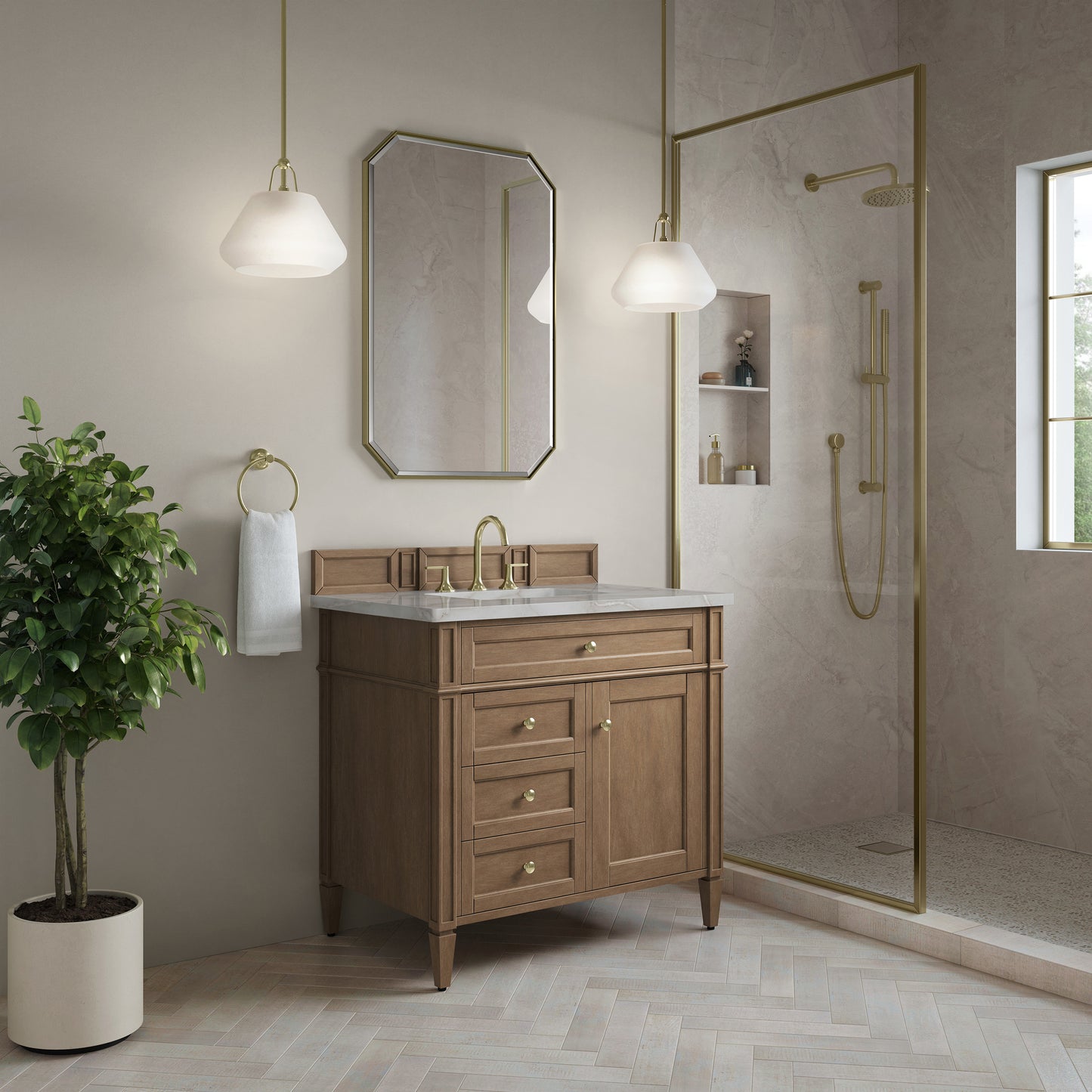 Renovate for Less Atlanta Brittany 36" Single Vanity, Pecan w/ 3 CM Victorian Silver Silestone Top