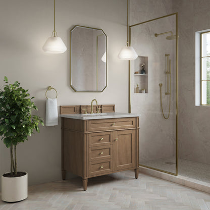 Renovate for Less Atlanta Brittany 36" Single Vanity, Pecan w/ 3 CM Victorian Silver Silestone Top