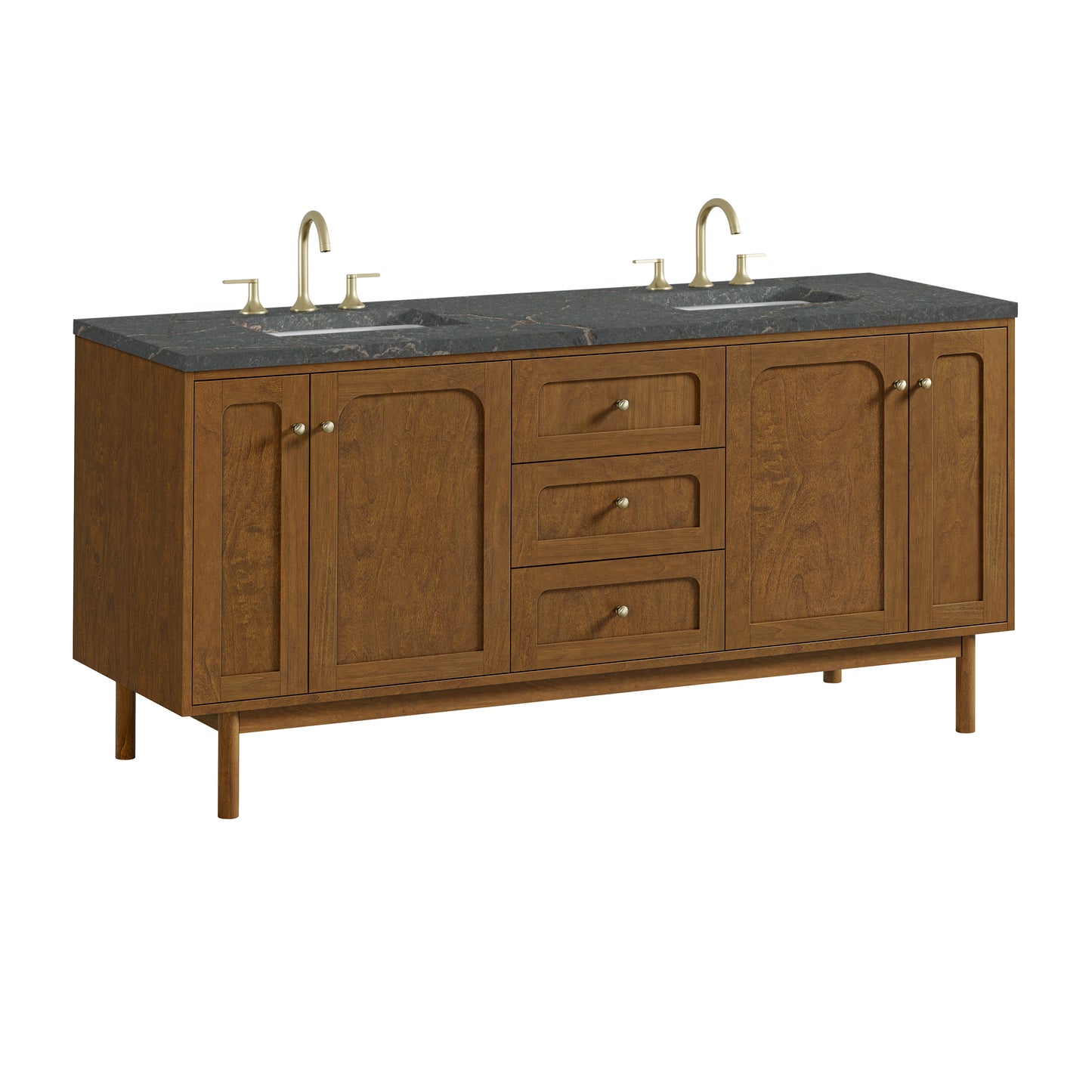 Renovate for Less Atlanta Laurent 72" Double Vanity, Honey Oak w/ 3 CM Parisien Bleu Silestone Top w/FreePower Wireless Charger