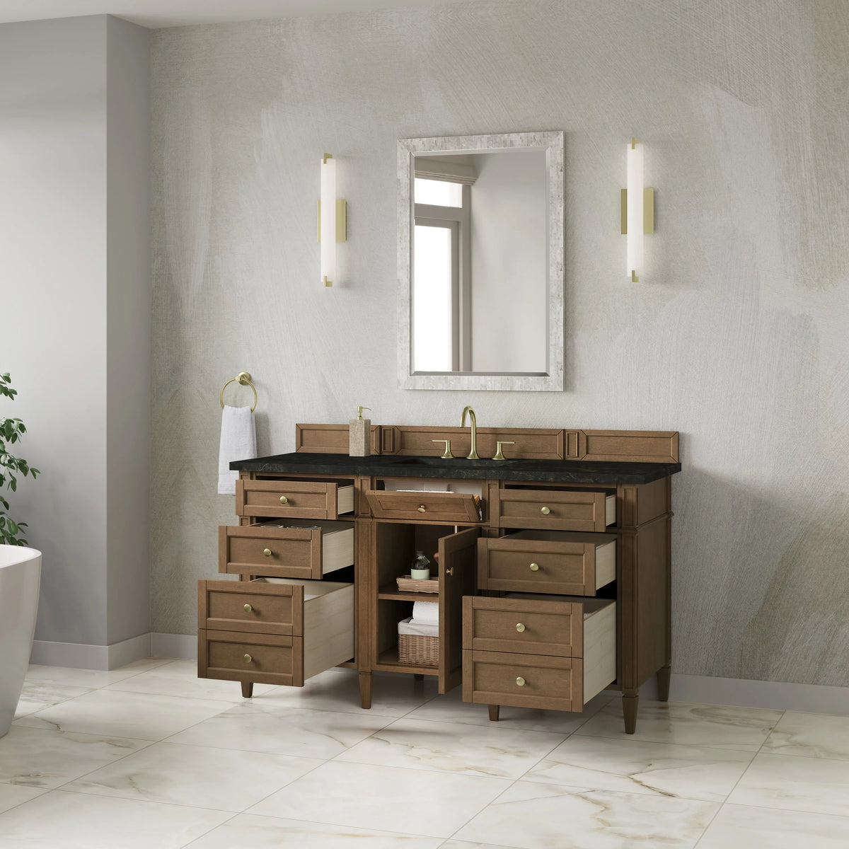 Brittany 60" Single Vanity, Pecan w/ 3 CM Phantome Eclos Top