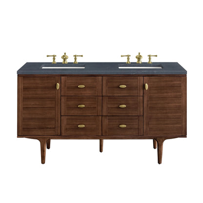 Amberly 60" Double Vanity, Mid-Century Walnut w/ 3 CM Charcoal Soapstone Top