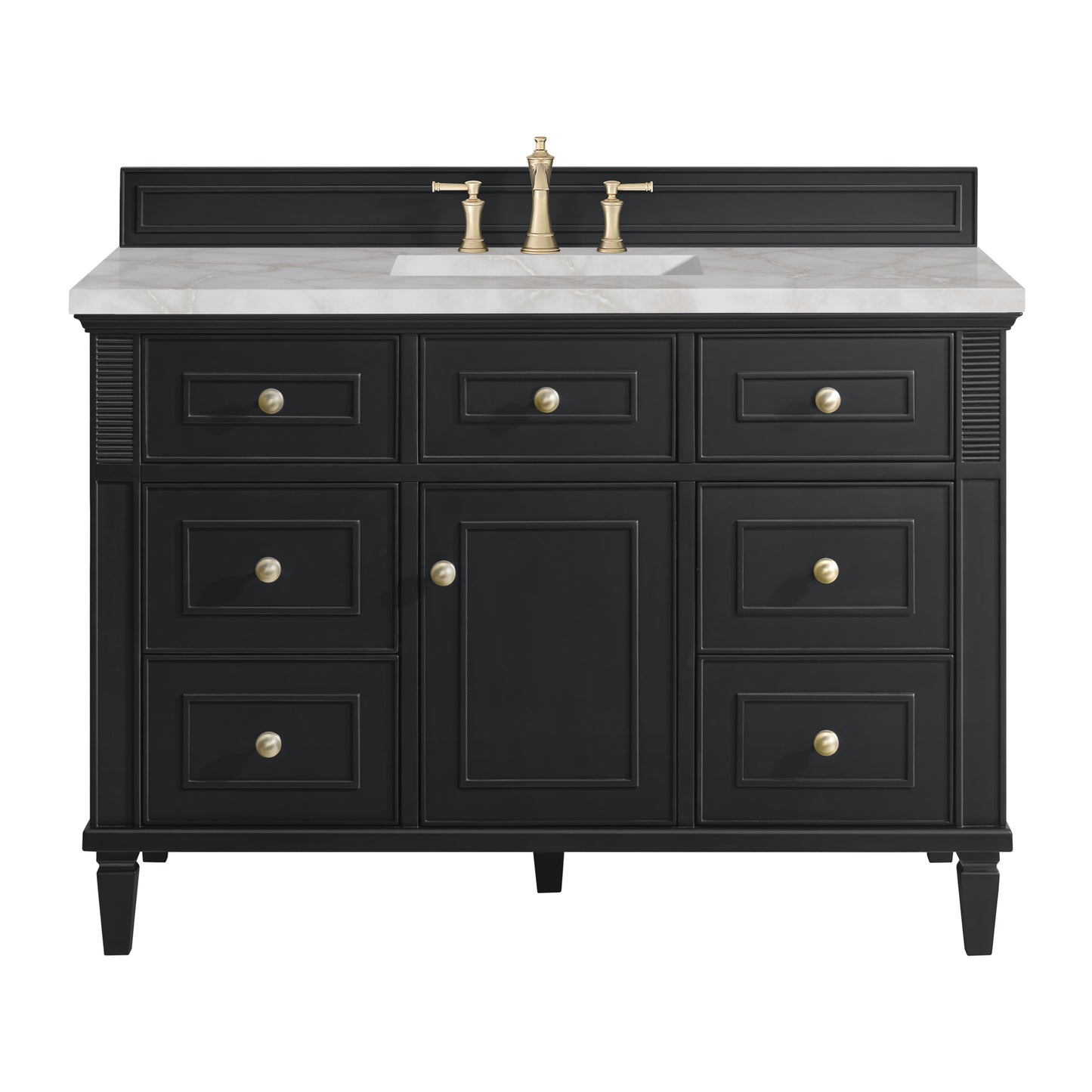 Renovate for Less Atlanta Lorelai 48" Single Vanity, Black Onyx w/ 3 CM Victorian Silver Silestone Top w/FreePower Wireless Charger