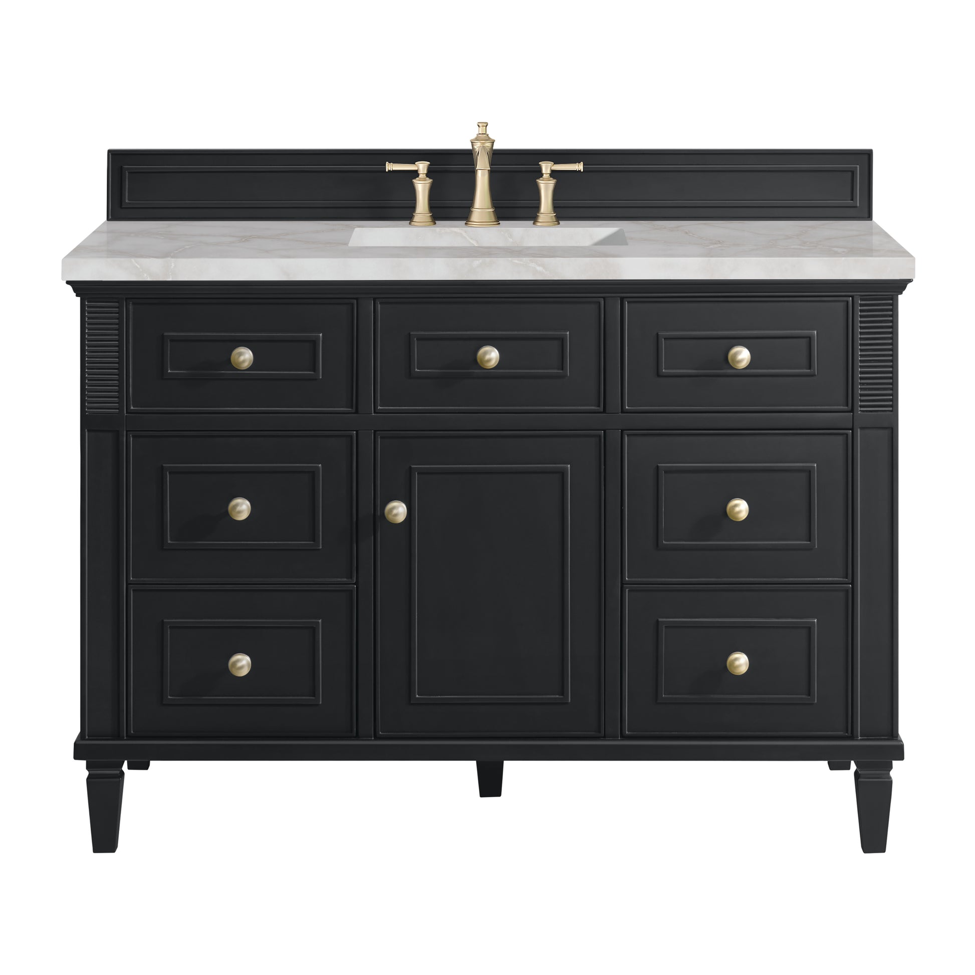 Renovate for Less Atlanta Lorelai 48" Single Vanity, Black Onyx w/ 3 CM Victorian Silver Silestone Top w/FreePower Wireless Charger