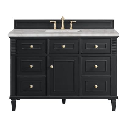 Renovate for Less Atlanta Lorelai 48" Single Vanity, Black Onyx w/ 3 CM Victorian Silver Silestone Top w/FreePower Wireless Charger