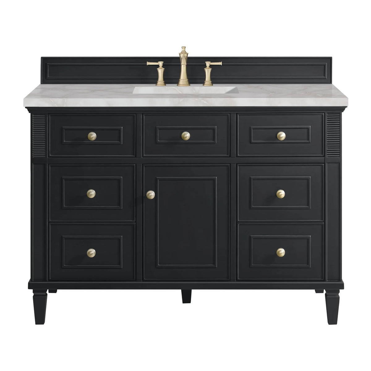 Lorelai 48" Single Vanity, Black Onyx w/ 3 CM Victorian Silver Silestone Top w/FreePower Wireless Charger