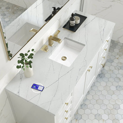 Chicago 60" Single Vanity, Glossy White, w/ 3 CM Ethereal Noctis Silestone Top w/ FreePower Wireless Charger
