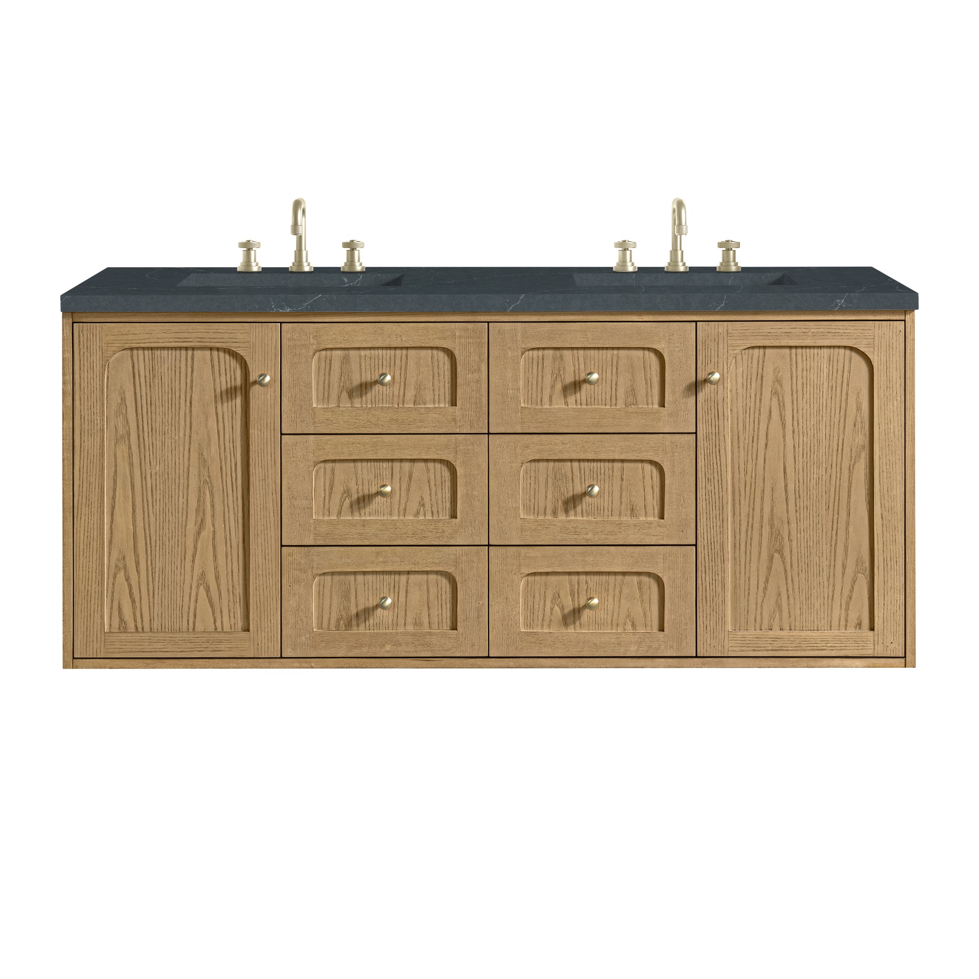 Renovate for Less Atlanta Laurent 60" Double Vanity, Light Natural Oak, w/ 3 CM Charcoal Soapstone Quartz Top