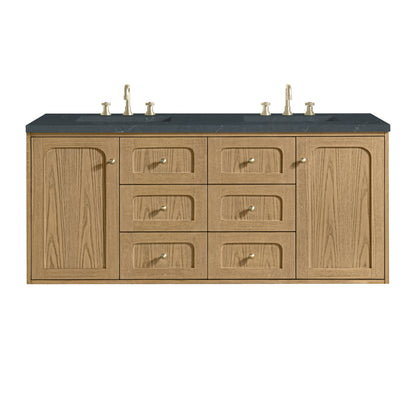 Renovate for Less Atlanta Laurent 60" Double Vanity, Light Natural Oak, w/ 3 CM Charcoal Soapstone Quartz Top