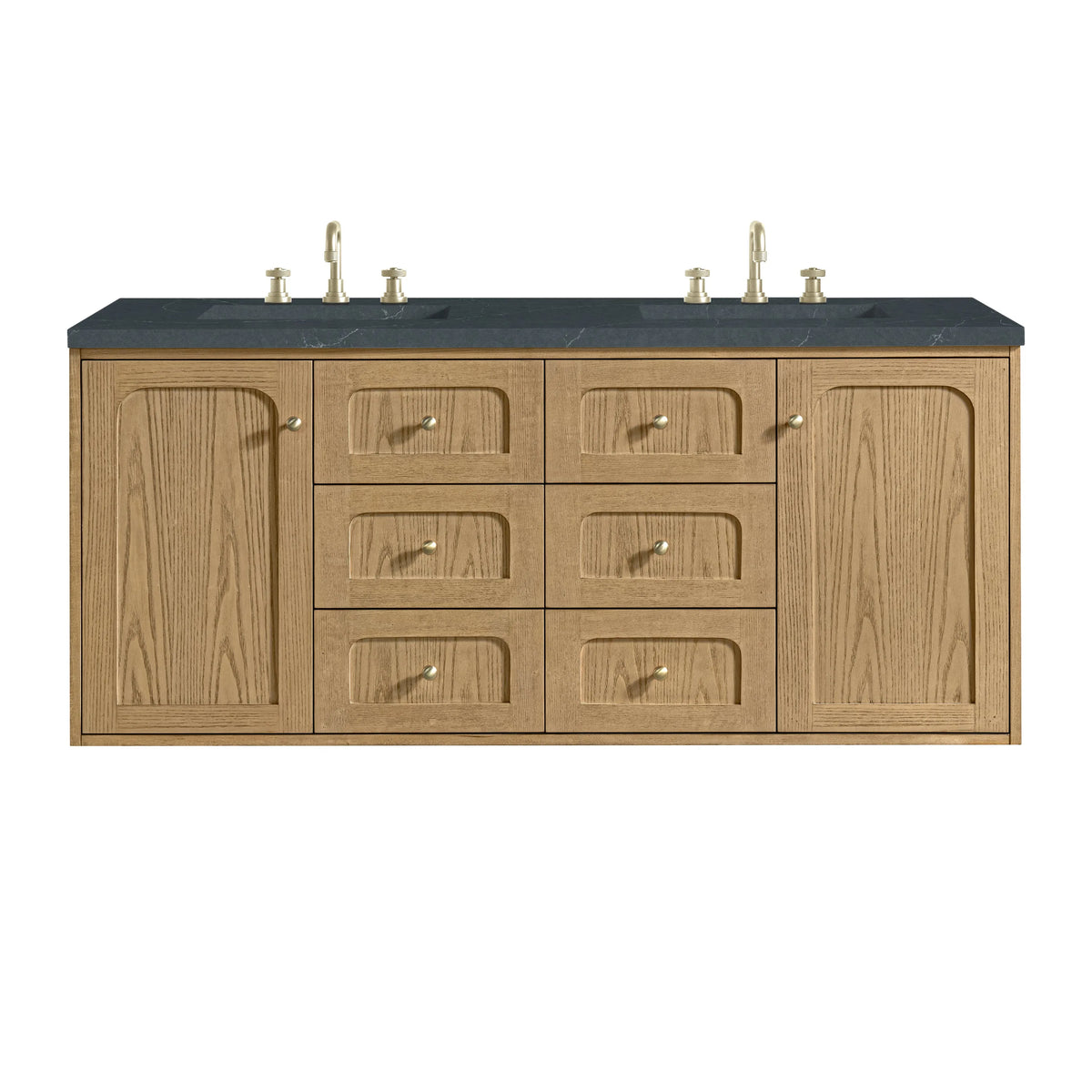 Laurent 60" Double Vanity, Light Natural Oak, w/ 3 CM Charcoal Soapstone Quartz Top