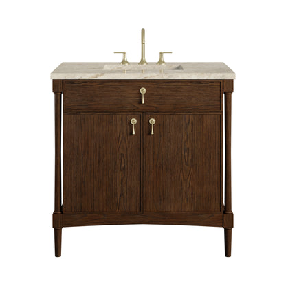 Renovate for Less Atlanta Kinnsden 36" Single Vanity, Sable Oak w/ 3 CM Tajnar Eclos Top