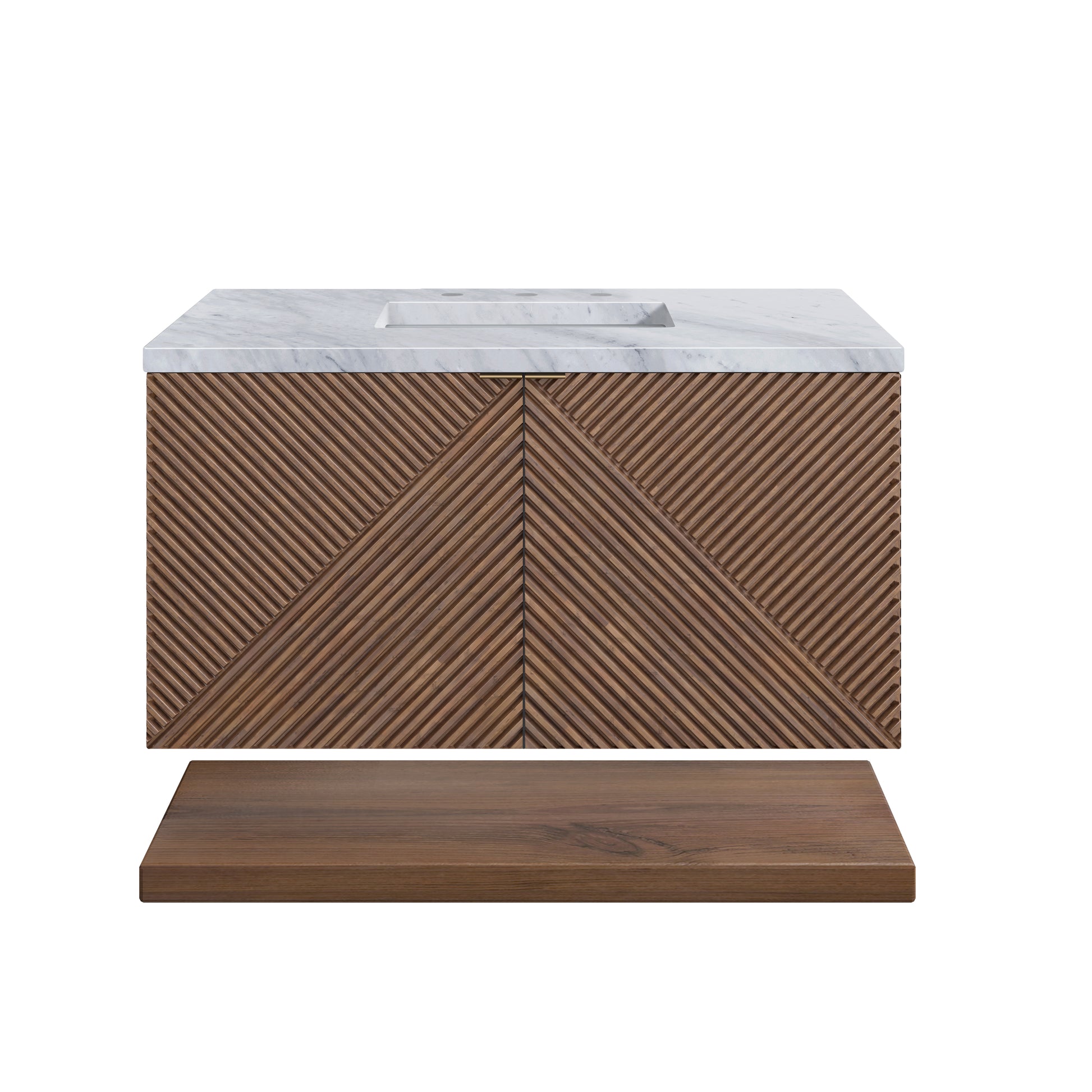 Renovate for Less Atlanta Marcello 36" Single Vanity, Chestnut w/ 3 CM Carrara Marble Top