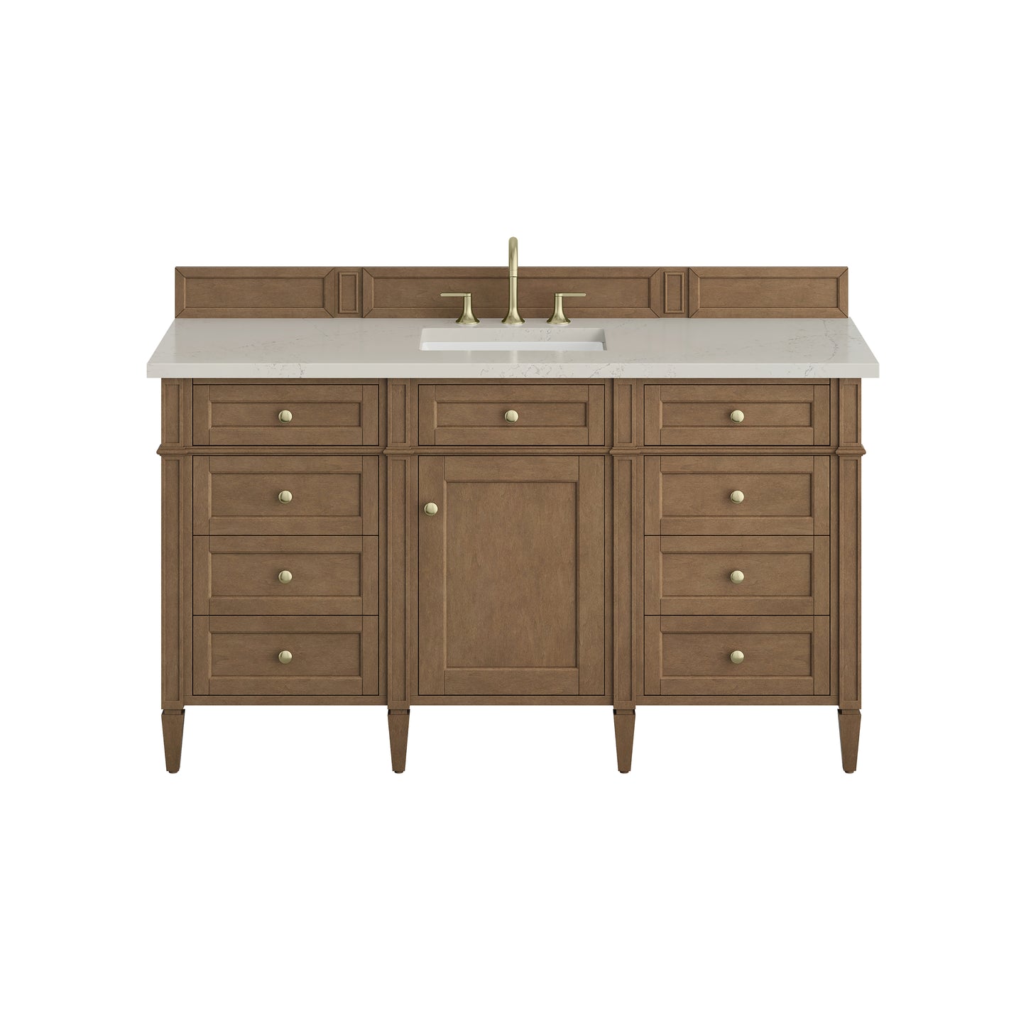 Renovate for Less Atlanta Brittany 60" Single Vanity, Pecan w/ 3 CM Siberian Silestone Top w/FreePower Wireless Charger