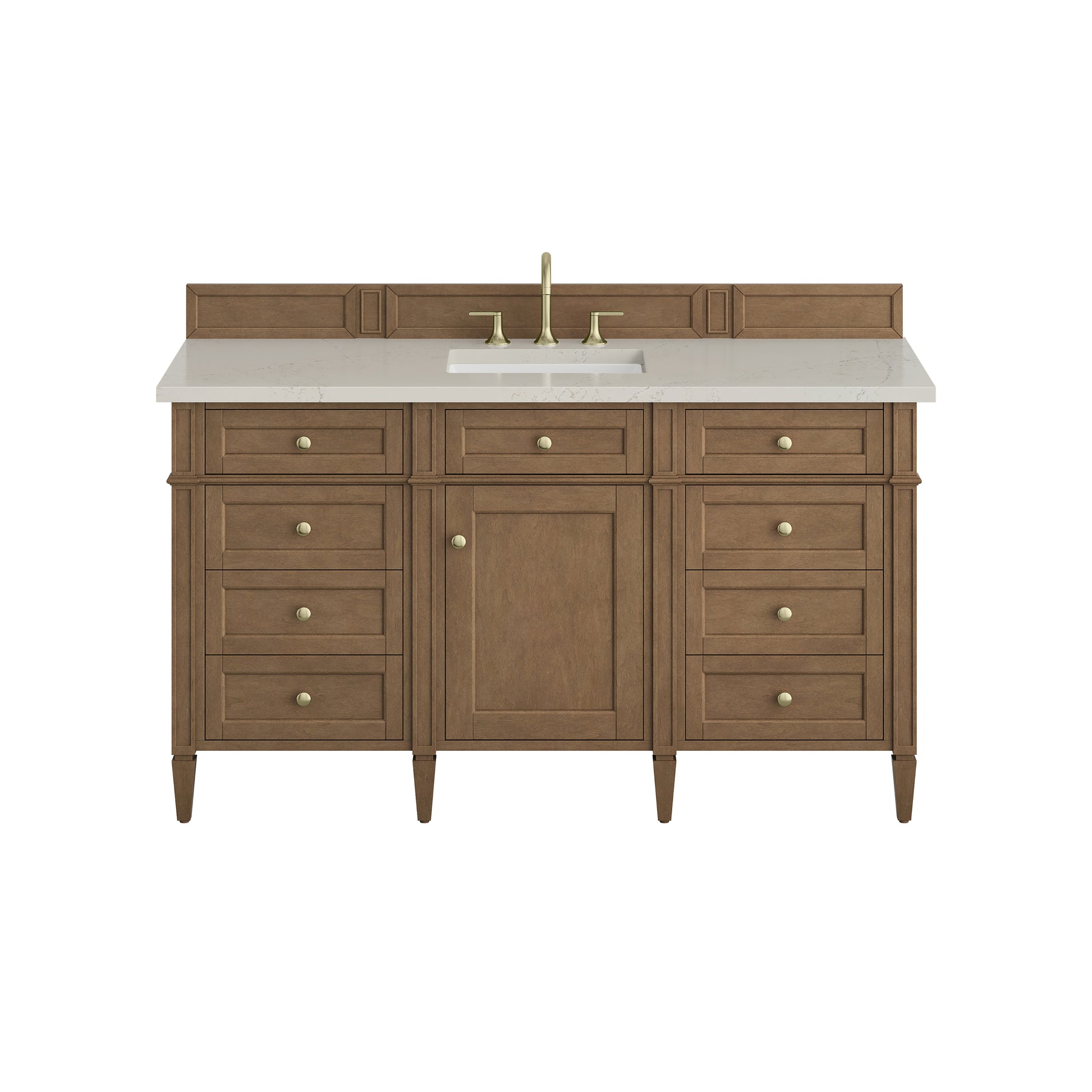 Renovate for Less Atlanta Brittany 60" Single Vanity, Pecan w/ 3 CM Siberian Silestone Top w/FreePower Wireless Charger