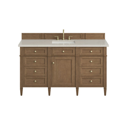 Renovate for Less Atlanta Brittany 60" Single Vanity, Pecan w/ 3 CM Siberian Silestone Top w/FreePower Wireless Charger