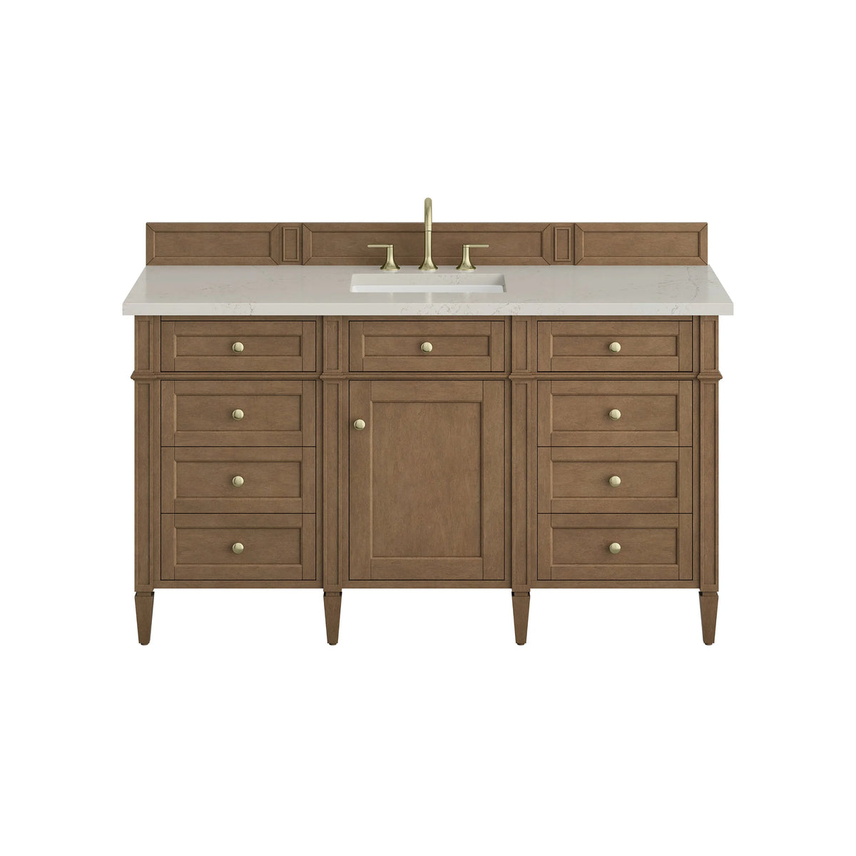 Brittany 60" Single Vanity, Pecan w/ 3 CM Siberian Silestone Top w/FreePower Wireless Charger