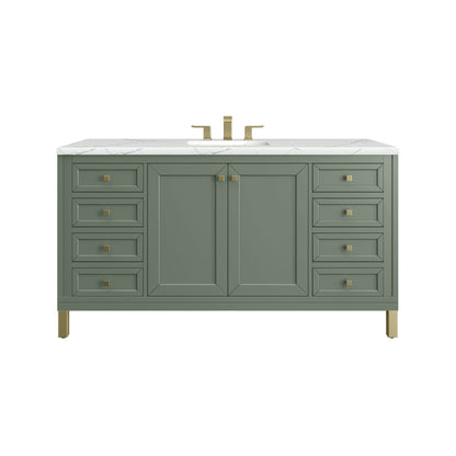 Renovate for Less Atlanta Chicago 60" Single Vanity, Smokey Celadon, w/ 3 CM Ethereal Noctis Silestone® Top