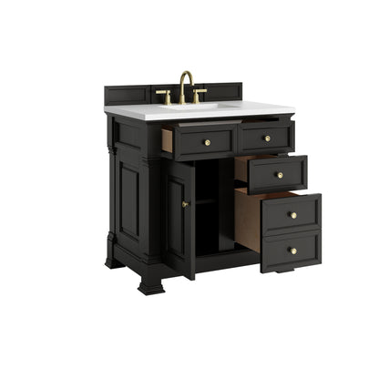 Renovate for Less Atlanta Brookfield 36" Single Vanity, Black Onyx,  w/ 3 CM White Zeus Silestone Top