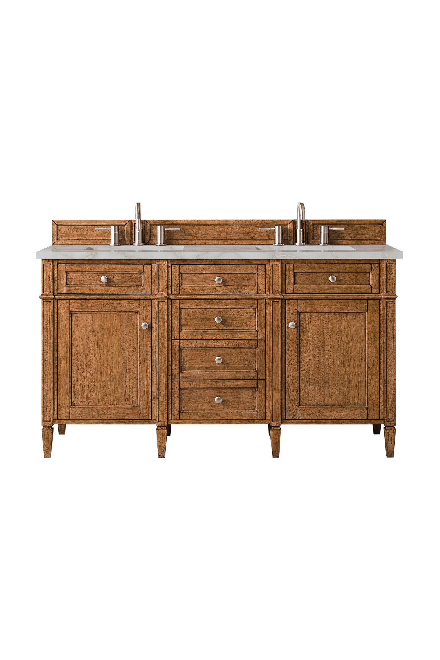 Renovate for Less Atlanta Brittany 60" Double Vanity, Saddle Brown w/ 3 CM Victorian Silver Silestone Top