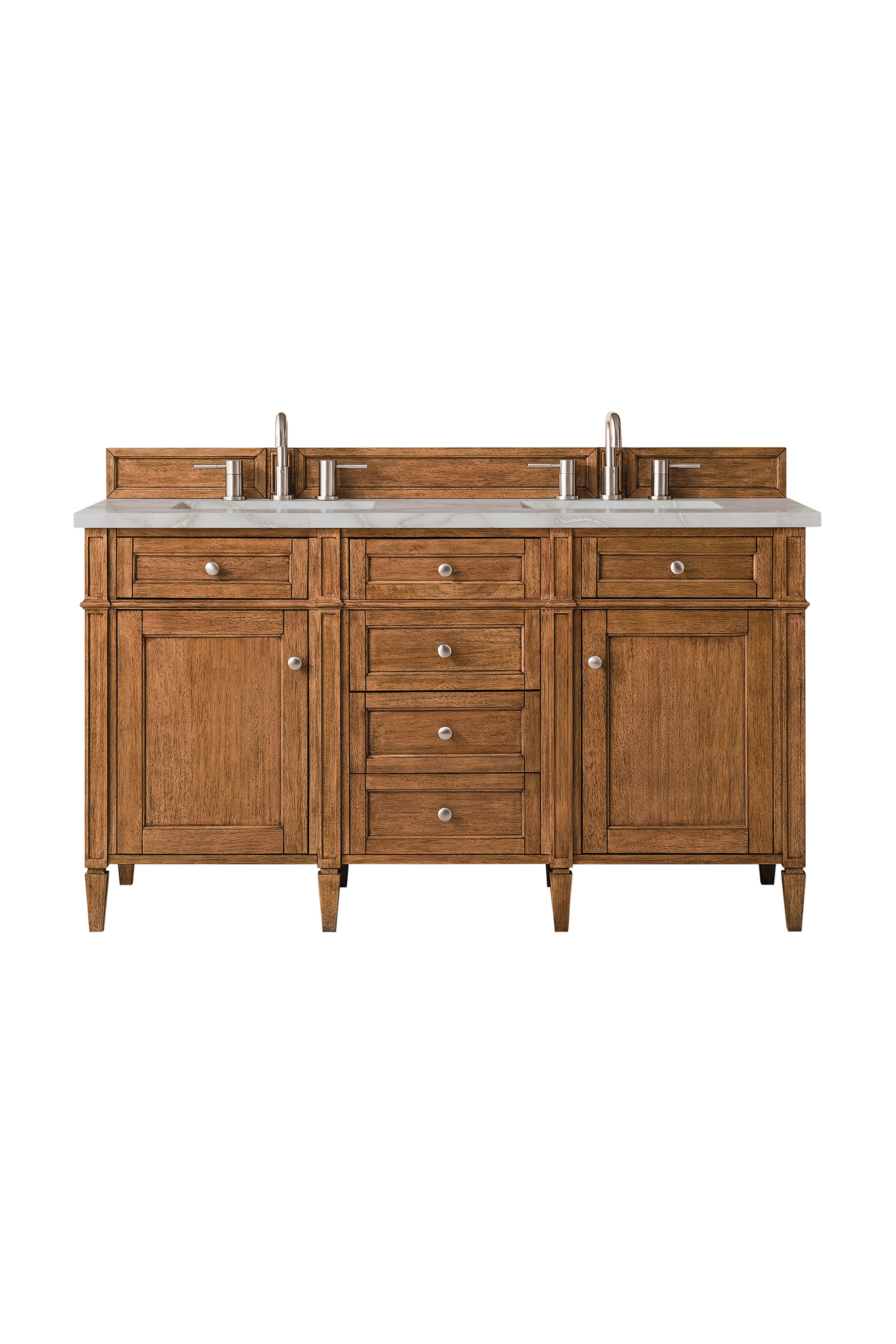 Renovate for Less Atlanta Brittany 60" Double Vanity, Saddle Brown w/ 3 CM Victorian Silver Silestone Top