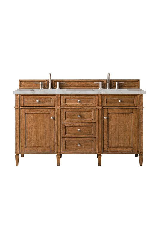 Brittany 60" Double Vanity, Saddle Brown w/ 3 CM Victorian Silver Silestone Top