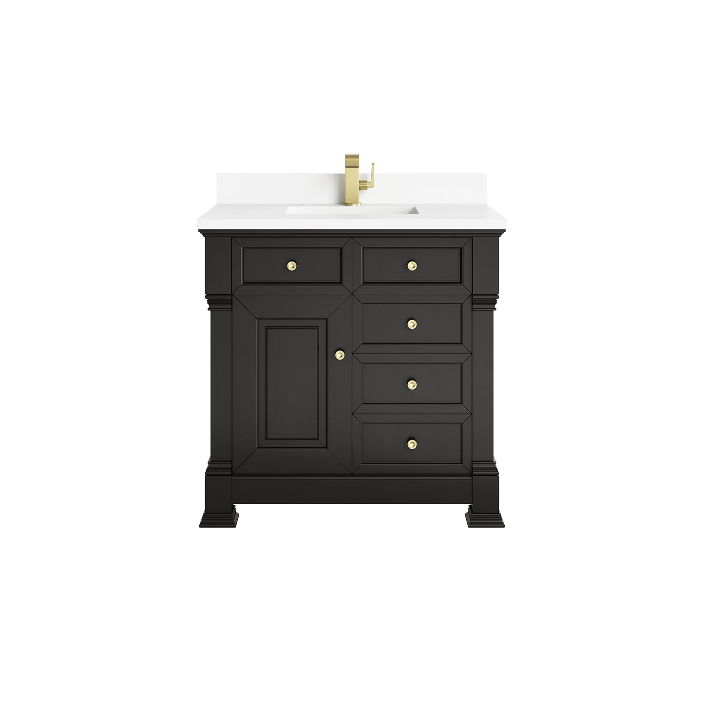 Renovate for Less Atlanta Brookfield 36" Single Vanity, Black Onyx w/ Single Hole 3 CM White Zeus Silestone Top & Backsplash
