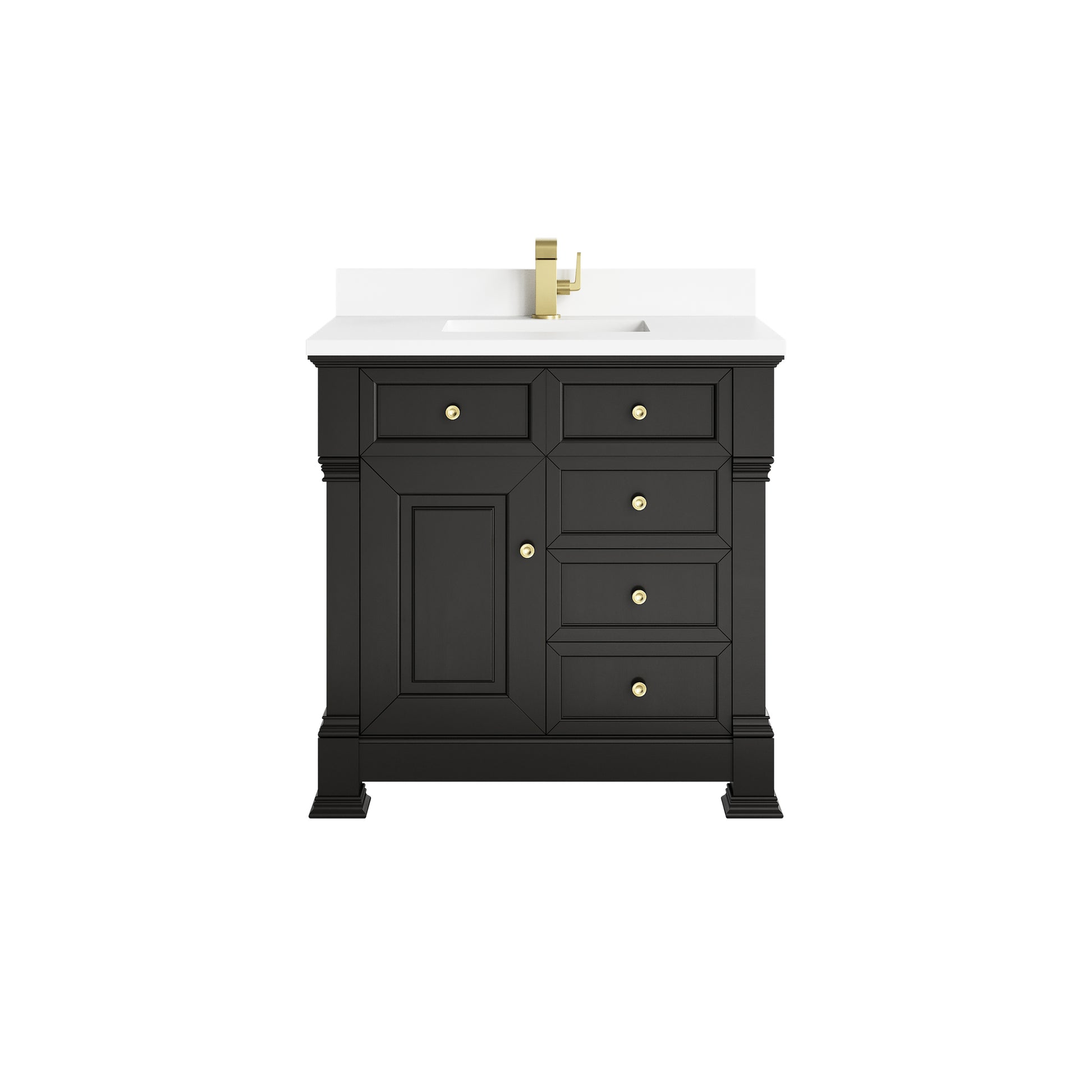 Renovate for Less Atlanta Brookfield 36" Single Vanity, Black Onyx w/ Single Hole 3 CM White Zeus Silestone Top & Backsplash
