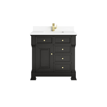 Renovate for Less Atlanta Brookfield 36" Single Vanity, Black Onyx w/ Single Hole 3 CM White Zeus Silestone Top & Backsplash