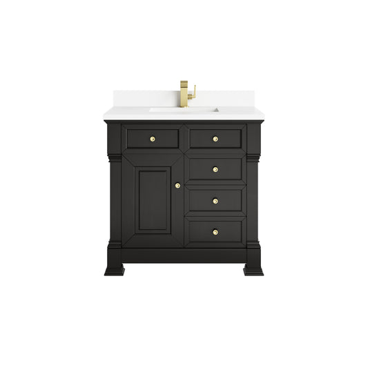 Brookfield 36" Single Vanity, Black Onyx w/ Single Hole 3 CM White Zeus Silestone Top & Backsplash