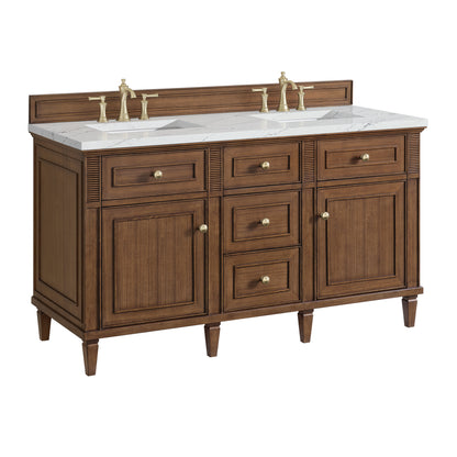 Renovate for Less Atlanta Lorelai 60" Double Vanity, Mid-Century Walnut w/ 3 CM Ethereal Noctis Silestone Top w/FreePower Wireless Charger